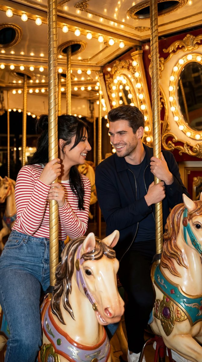 Cinematic Romcom Scene on a Carousel with Identity Lock — example 1
