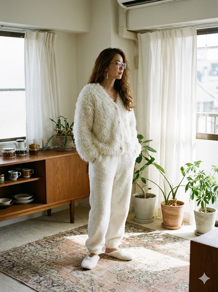 Cozy Retro Loungewear with Shaggy Faux Fur — example 1