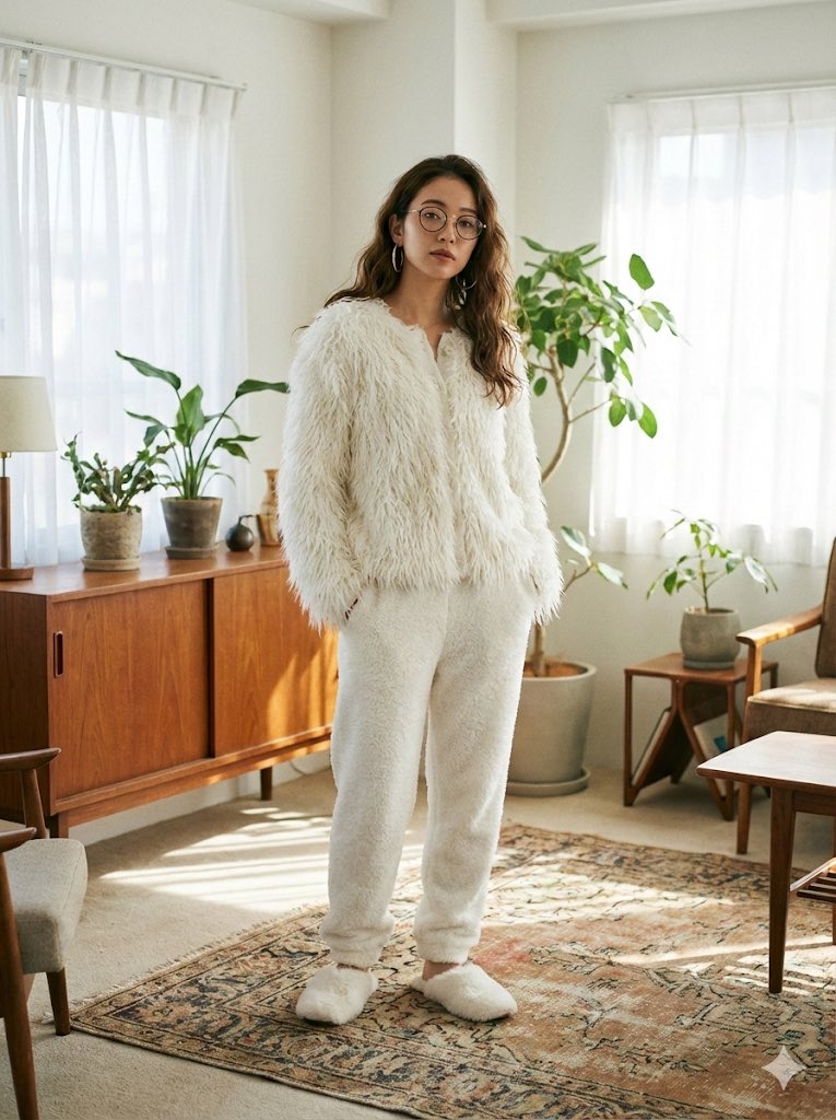 Cozy Retro Loungewear with Shaggy Faux Fur — example 2