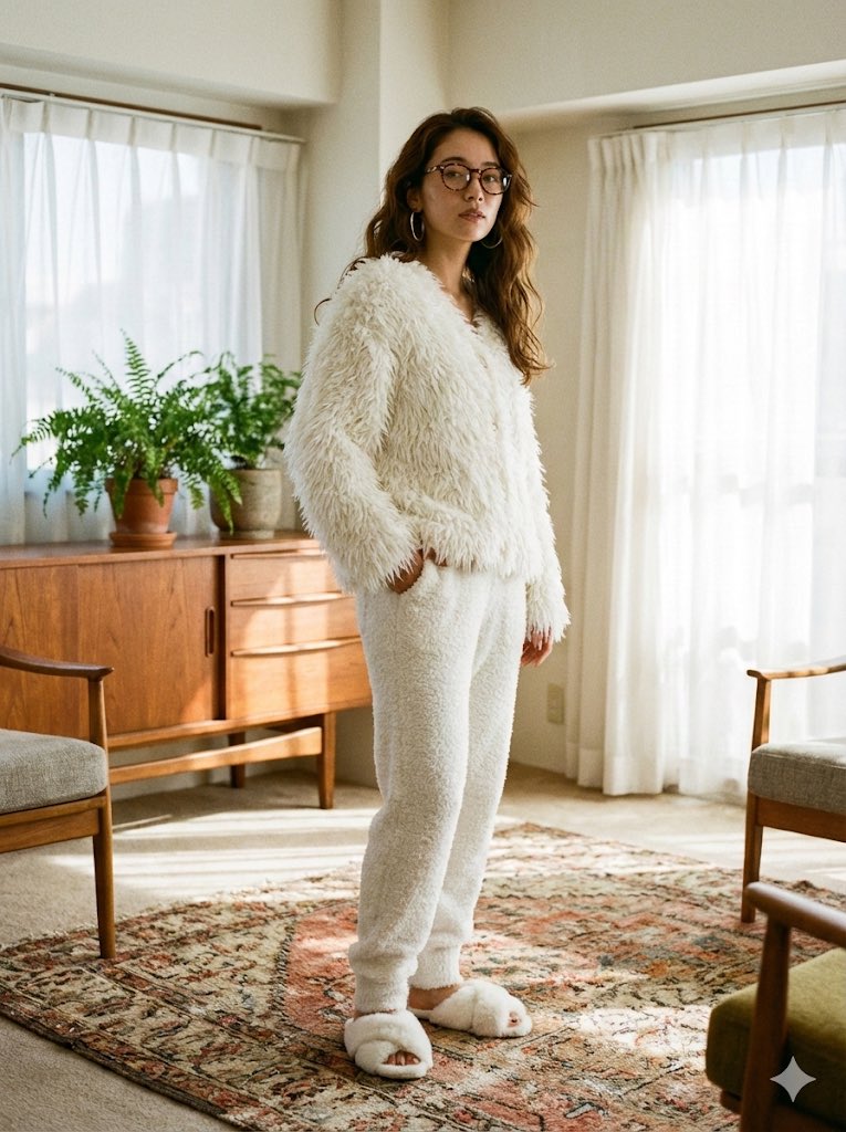 Cozy Retro Loungewear with Shaggy Faux Fur — example 3