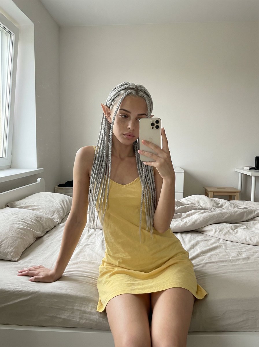 Unfiltered, Candid Bedroom Selfie Simulation — example 1