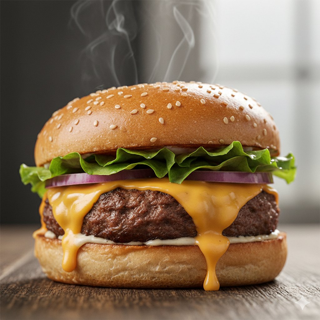 Macro Food Photography of a Juicy Beef Burger — example 1