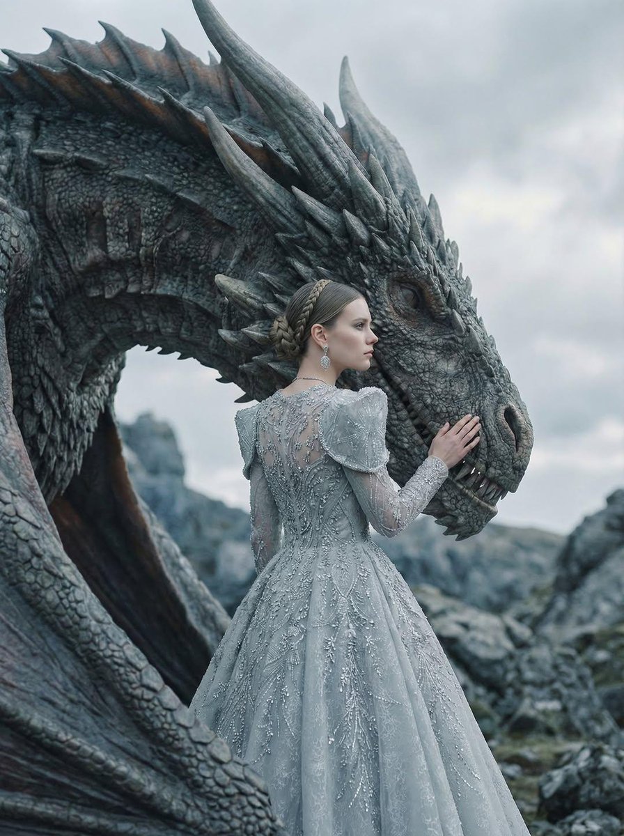 Couture Woman and Majestic Dragon Portrait — example 1