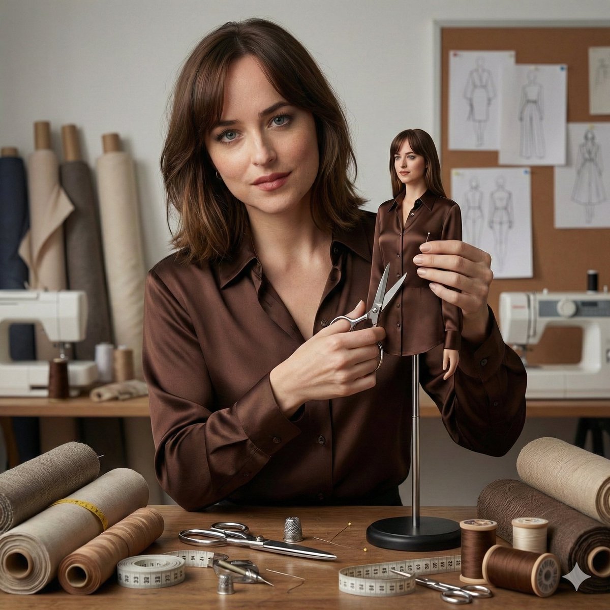 Cinematic Portrait of Tailor and Miniature Mannequin — example 1