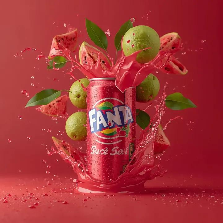 Exploding Fanta Goiaba Soda Can Product Shot — example 2