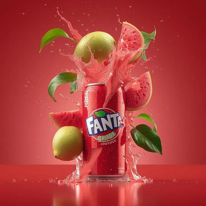 Exploding Fanta Goiaba Soda Can Product Shot — example 4