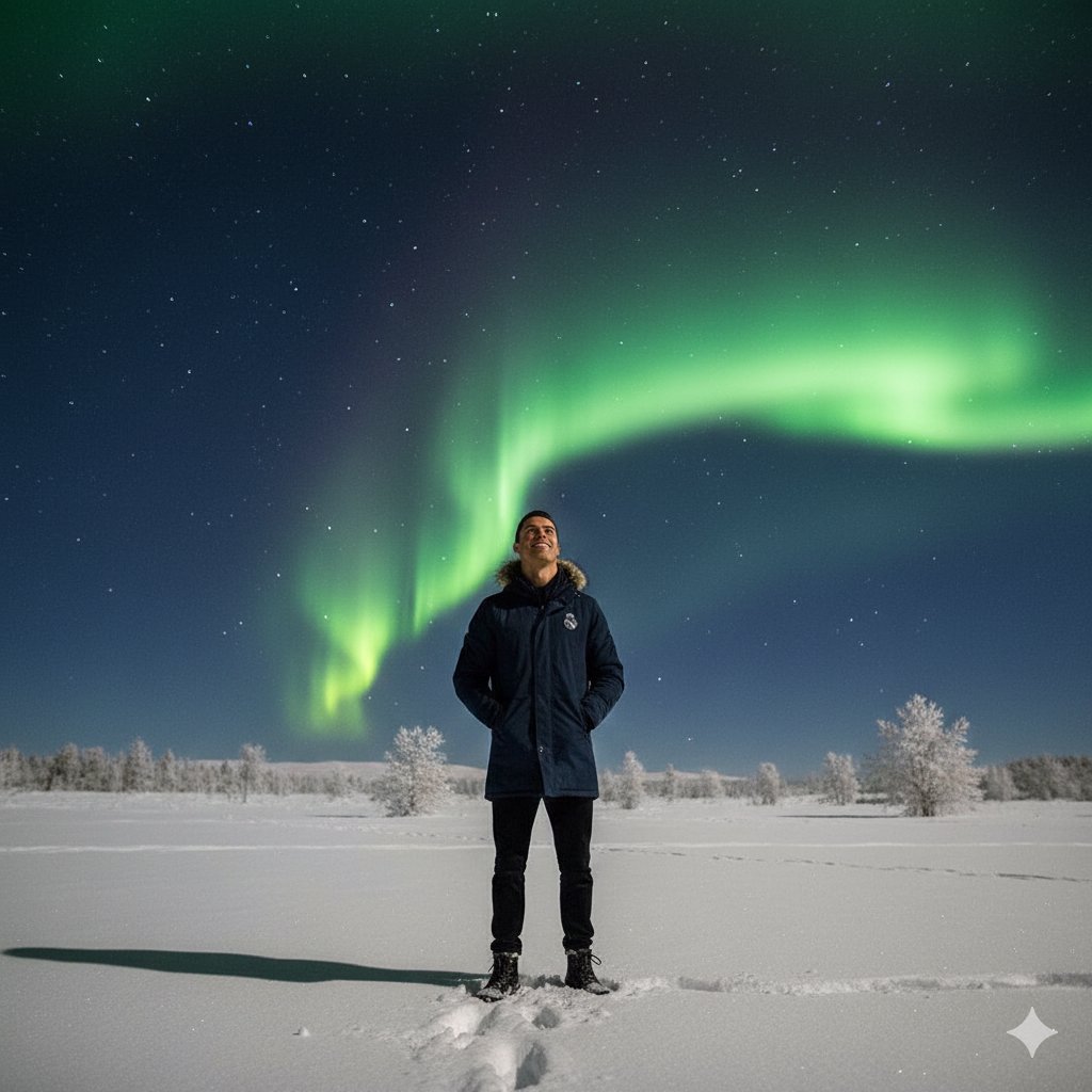 Cristiano Ronaldo Northern Lights Portrait Prompt — example 1