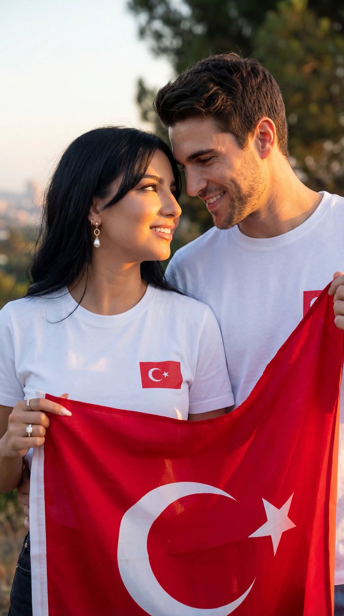 Photorealistic Romantic Couple with Turkish Flag Prompt — example 1