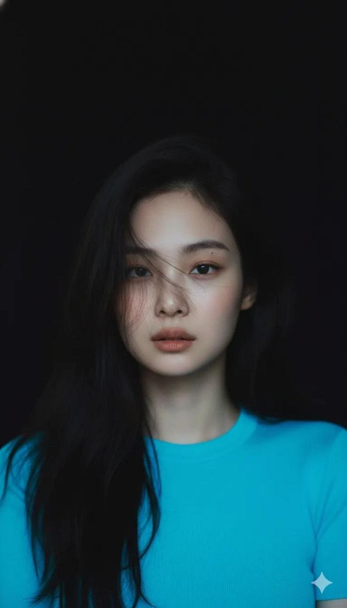 Moody Cinematic Portrait with Neon Blue Top Prompt