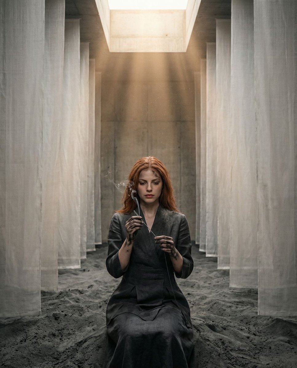 The Symmetrical Ash Ritual: Hyper-Realistic Brutalist Portrait — example 1
