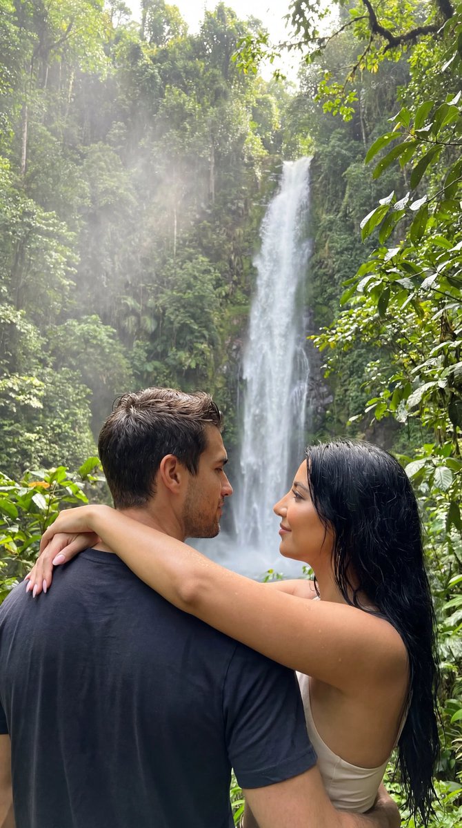 Photoreal Tropical Waterfall Embrace — example 1
