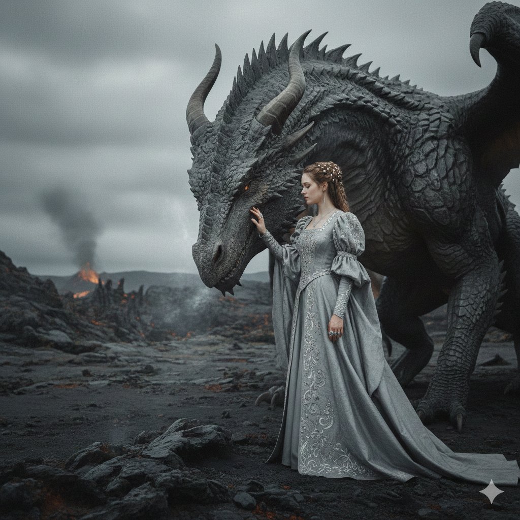Cinematic Noblewoman and Dragon Prompt — example 1