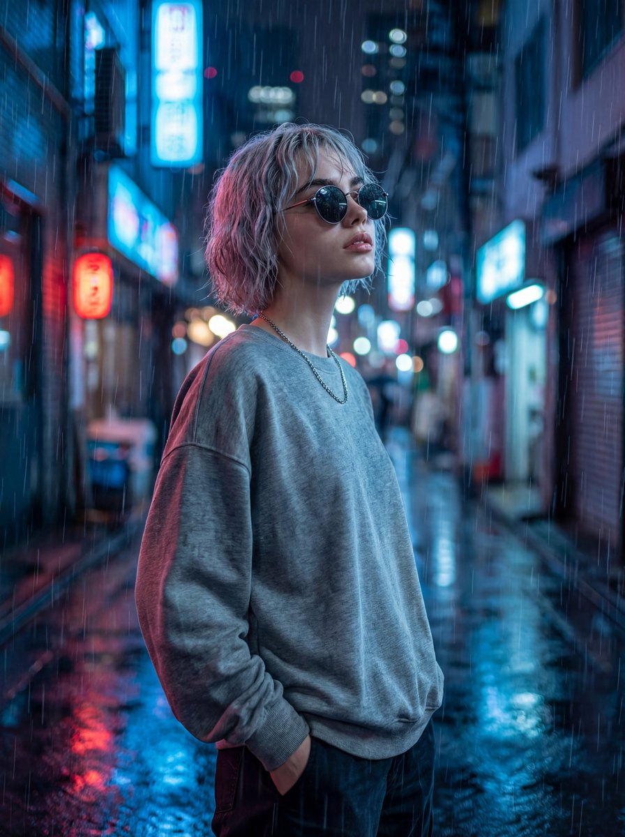 Cinematic Neon Rain Portrait Prompt — example 1