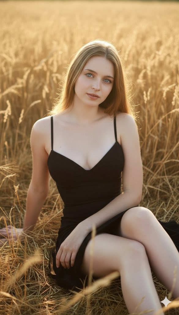 Three Variations of a Blonde Woman in Black Clothing — example 1