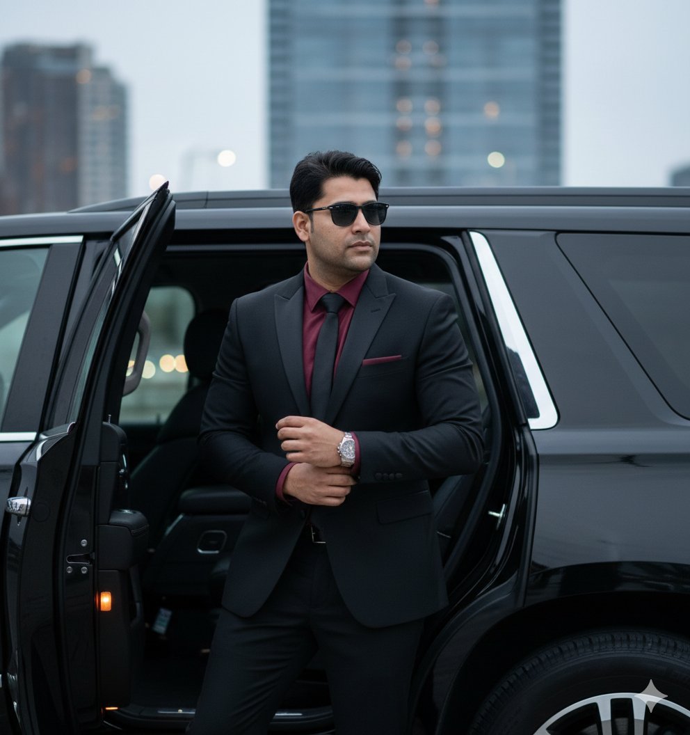 Hyper-Realistic Indian Man Exiting Luxury SUV — example 1