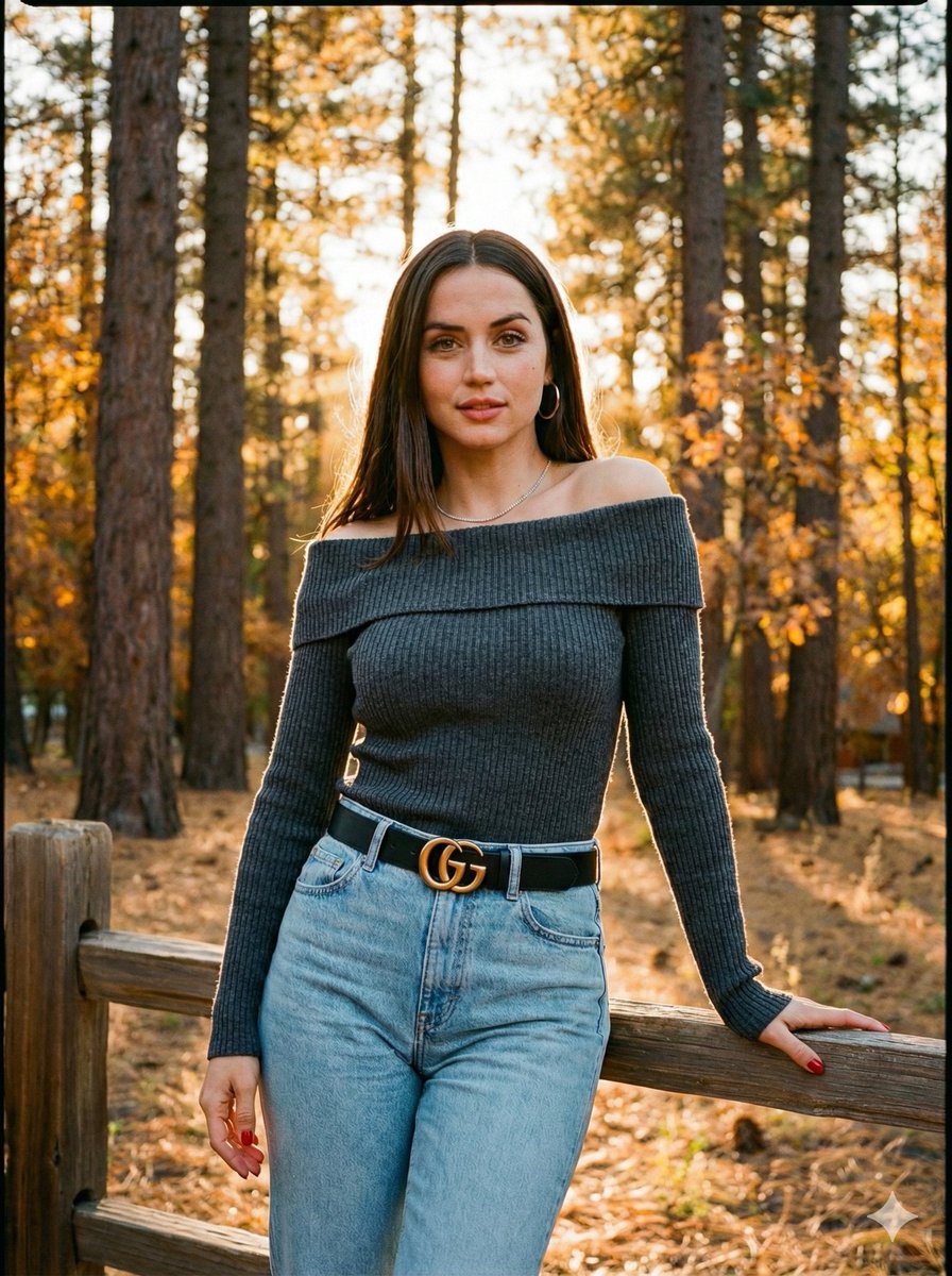 Celebrity Comparison Photoshoot in Autumnal Forest (Urdu/English Hybrid) — example 1