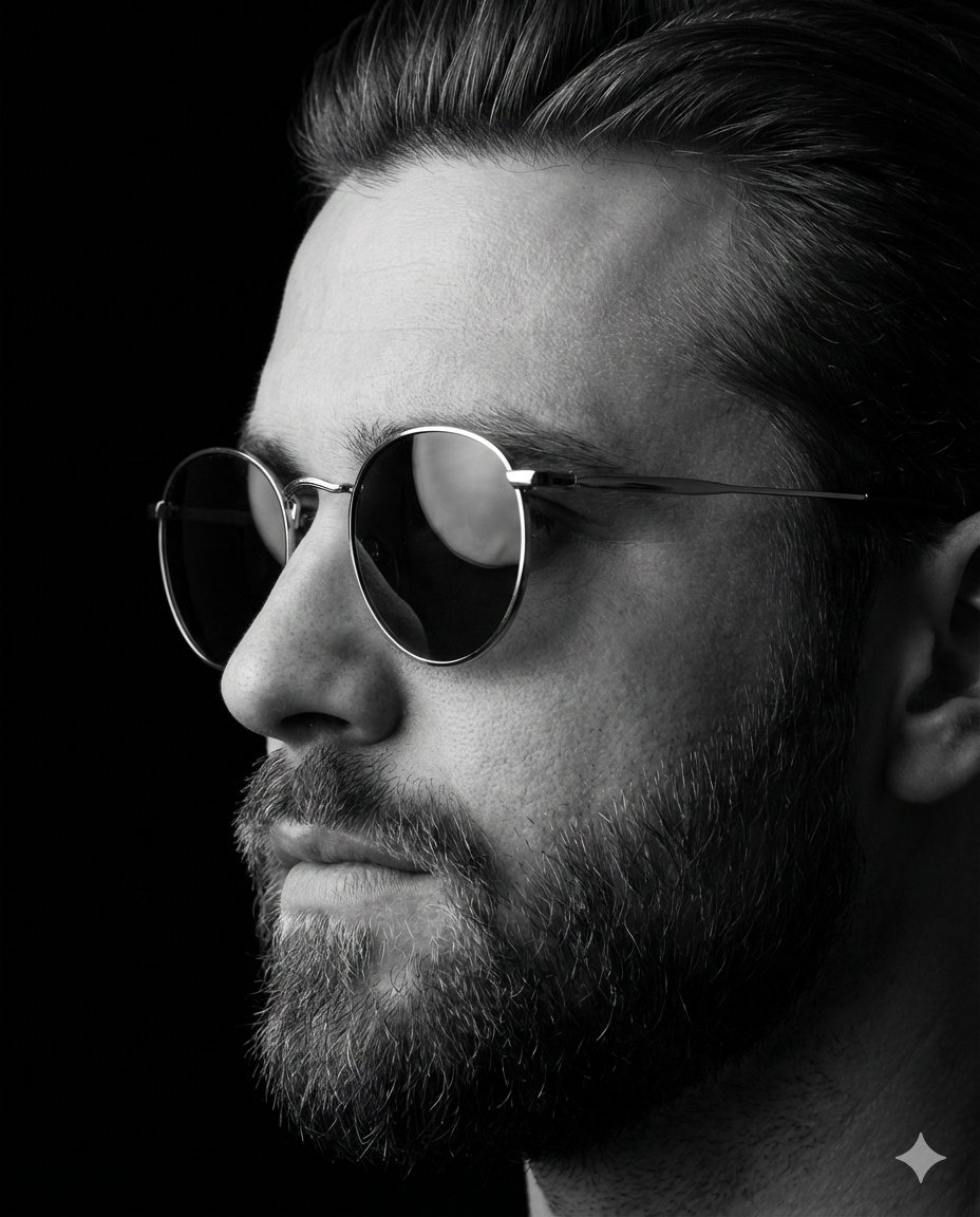 Dramatic Black-and-White Studio Portrait of a Stylish Man — example 1