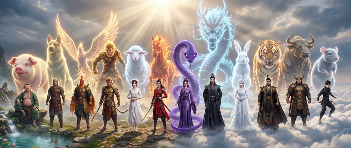 Epic Chinese Fantasy Zodiac Deities Prompt (12 Characters) — example 1