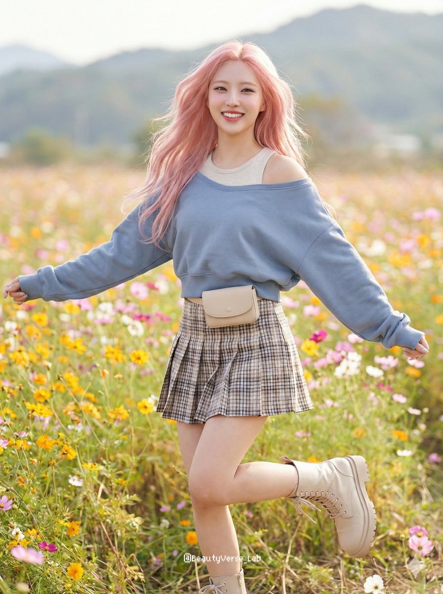 Dynamic K-Pop Idol Running in a Flower Field — example 2