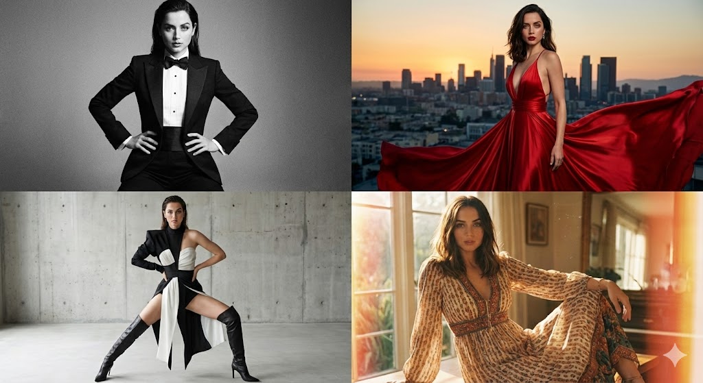 Four-Panel Ana de Armas Style Analysis Collage