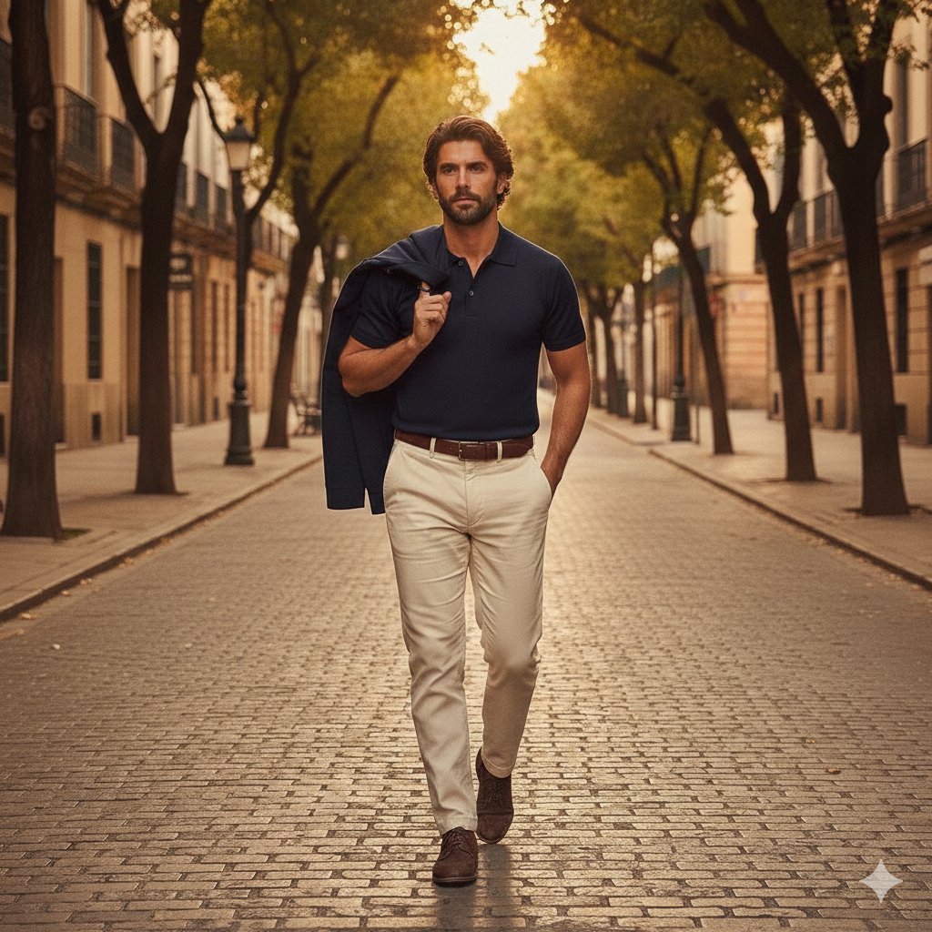 Golden hour European street fashion portrait prompt — example 1
