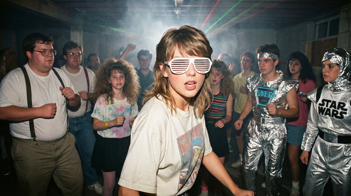 1980s underground nerd techno party flash photo prompt — example 3