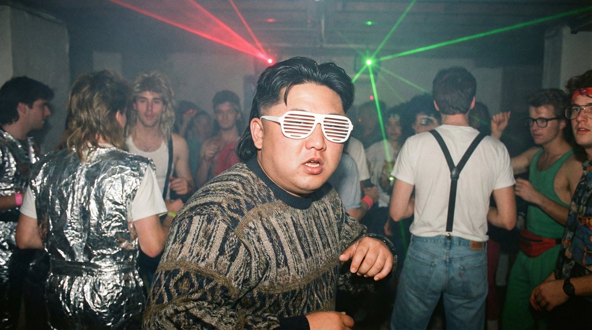 1980s underground nerd techno party flash photo prompt — example 4