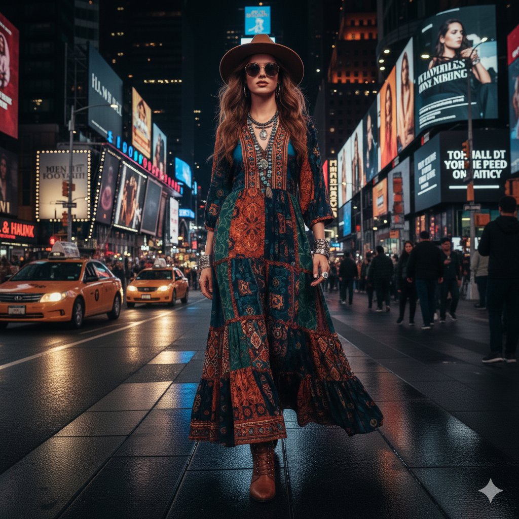 Ultra-realistic cinematic western fashion in Times Square prompt — example 2