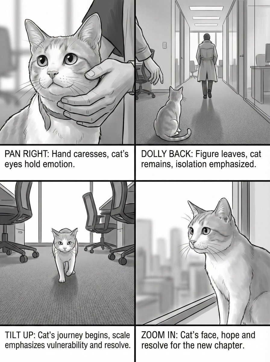 Generate black-and-white storyboards from an image — example 2