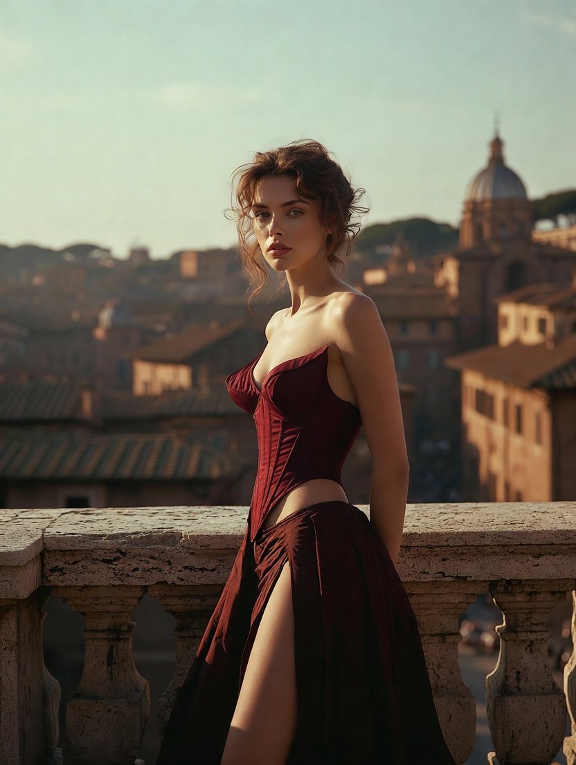 Ana de Armas Cinematic Roman Balcony Film Still Prompt — example 4