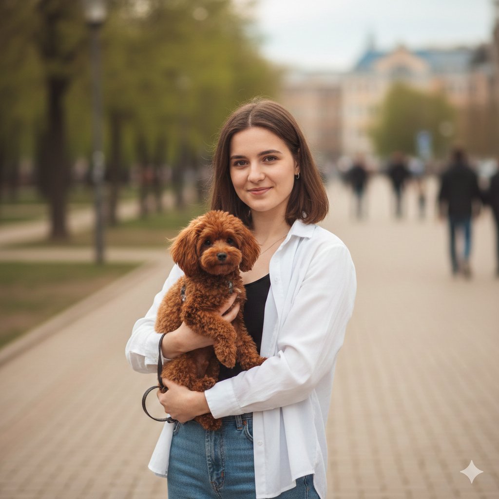 Urban Lifestyle Portrait with Dog Prompt — example 1