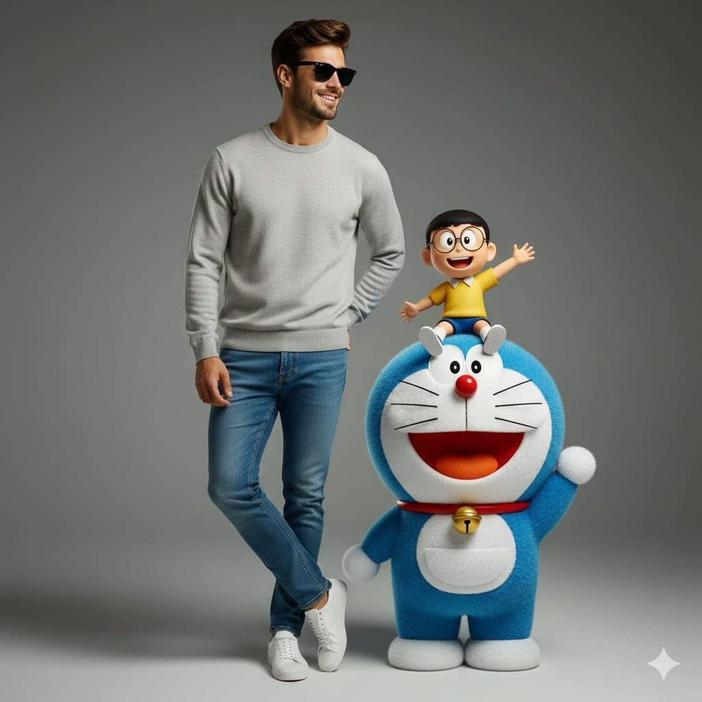 Studio Portrait with Doraemon and Nobita Prompt — example 1