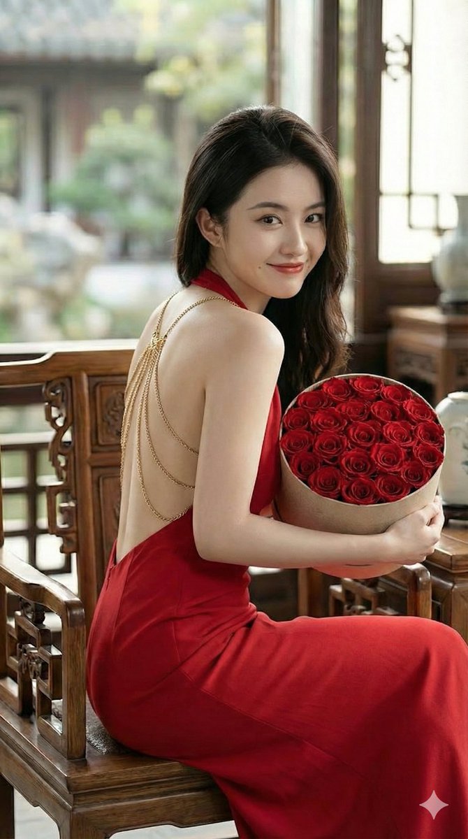 Romantic Opulence Portrait Prompt (Red Dress) — example 1