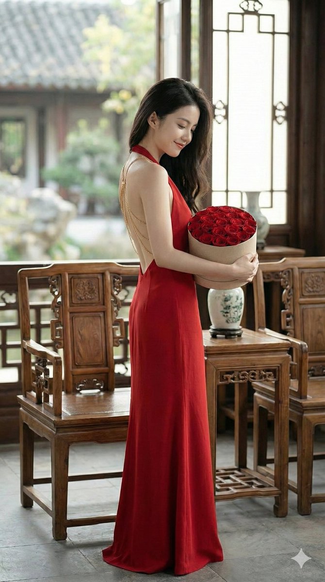 Romantic Opulence Portrait Prompt (Red Dress) — example 2