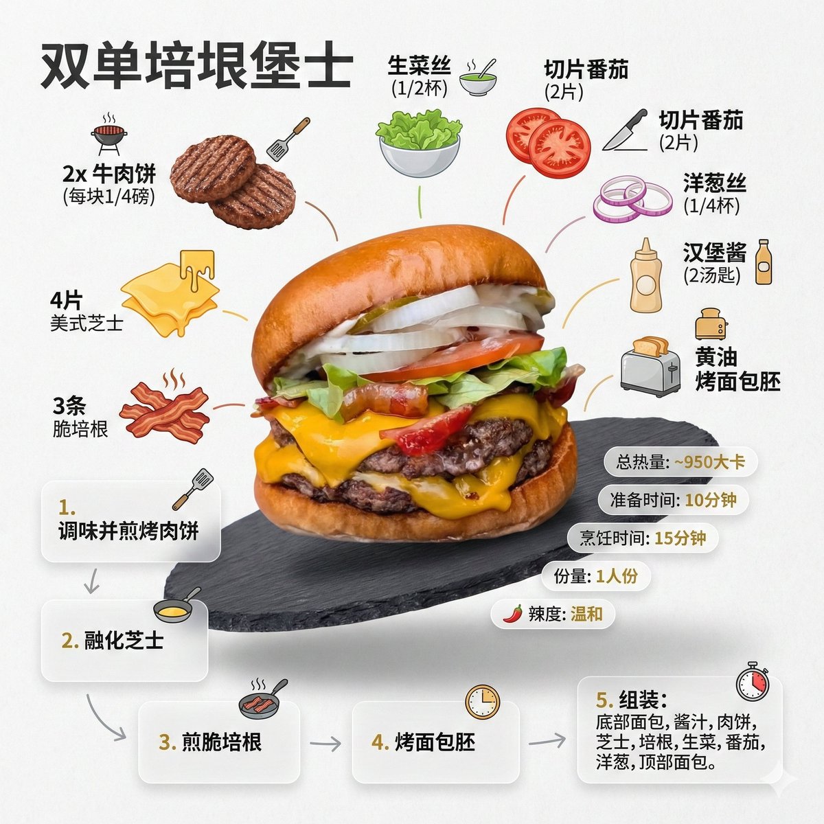 Generating a Food Infographic for a Hamburger — example 1