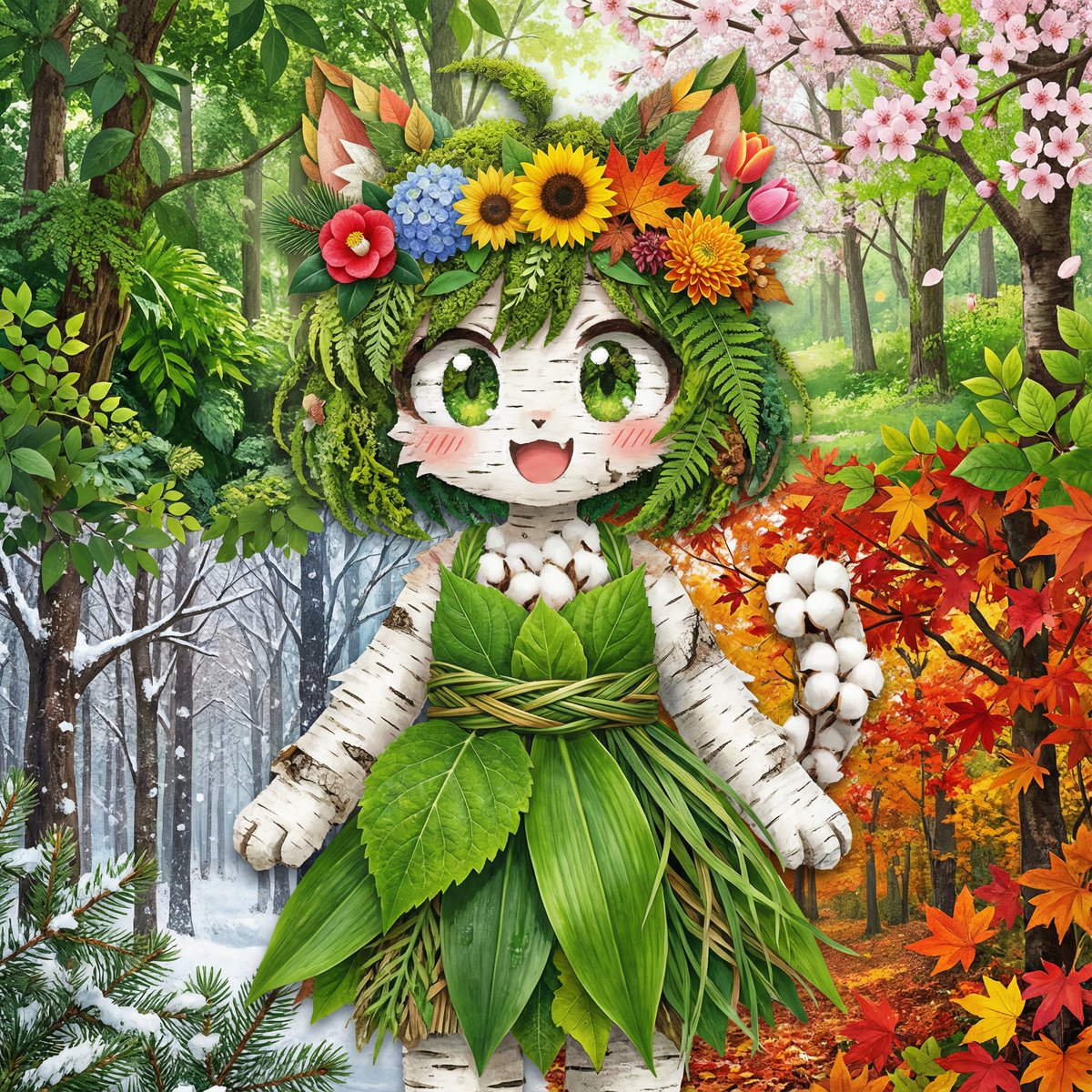 Seasonal forest collage character prompt for Nano Banana Pro — example 1