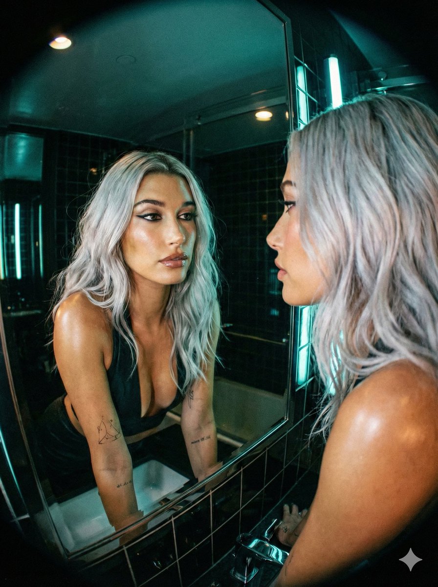 Neon Noir Wide-Angle Cinematic Portrait Prompt in JSON — example 1