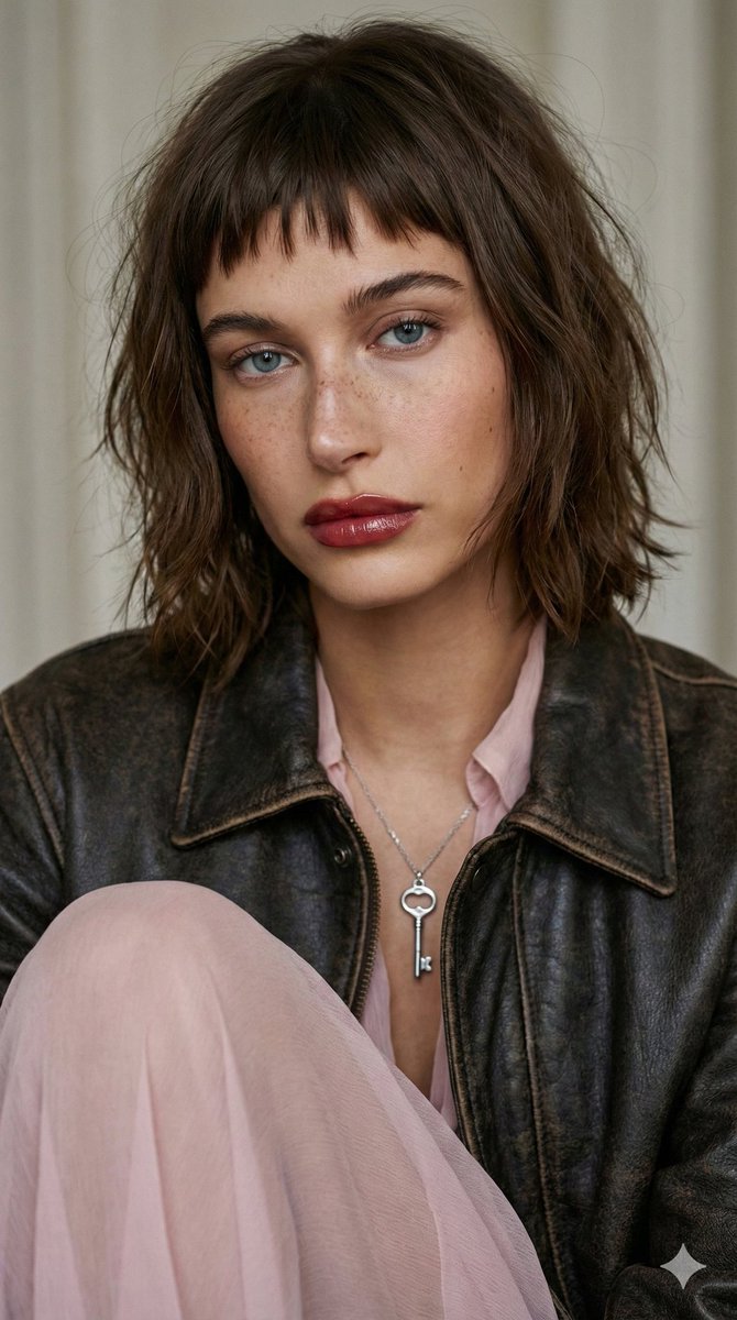 Editorial Fashion Portrait with Wolf-Cut Hairstyle Prompt — example 1