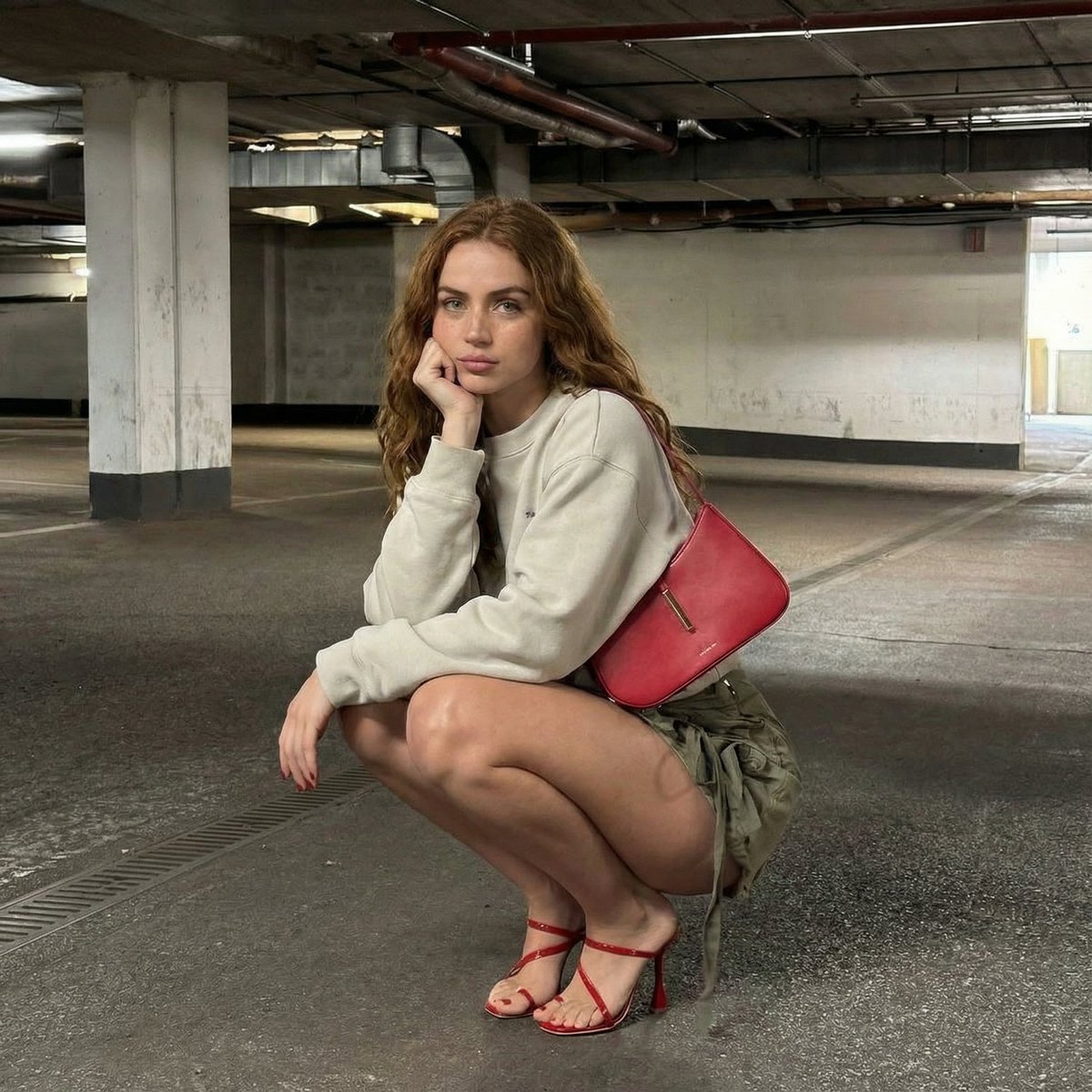 Ana de Armas Urban Squat Portrait with Identity Lock — example 1