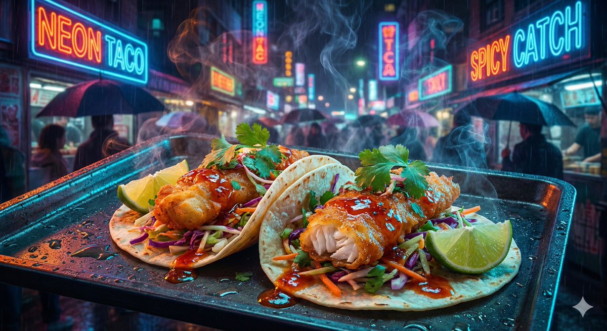 Cyberpunk Neon Street Food Advertisement Prompt — example 2