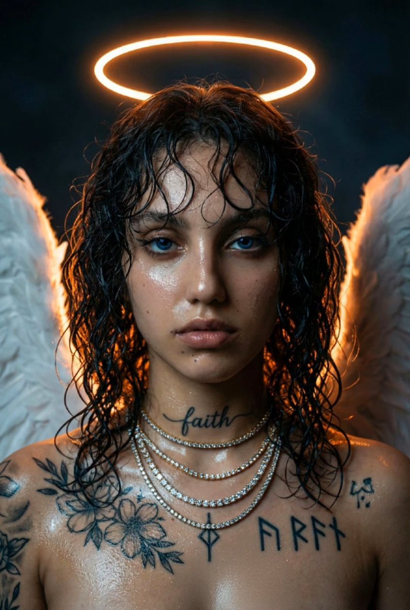 Dark Fantasy Neon Portrait with Glowing Halo Prompt — example 1