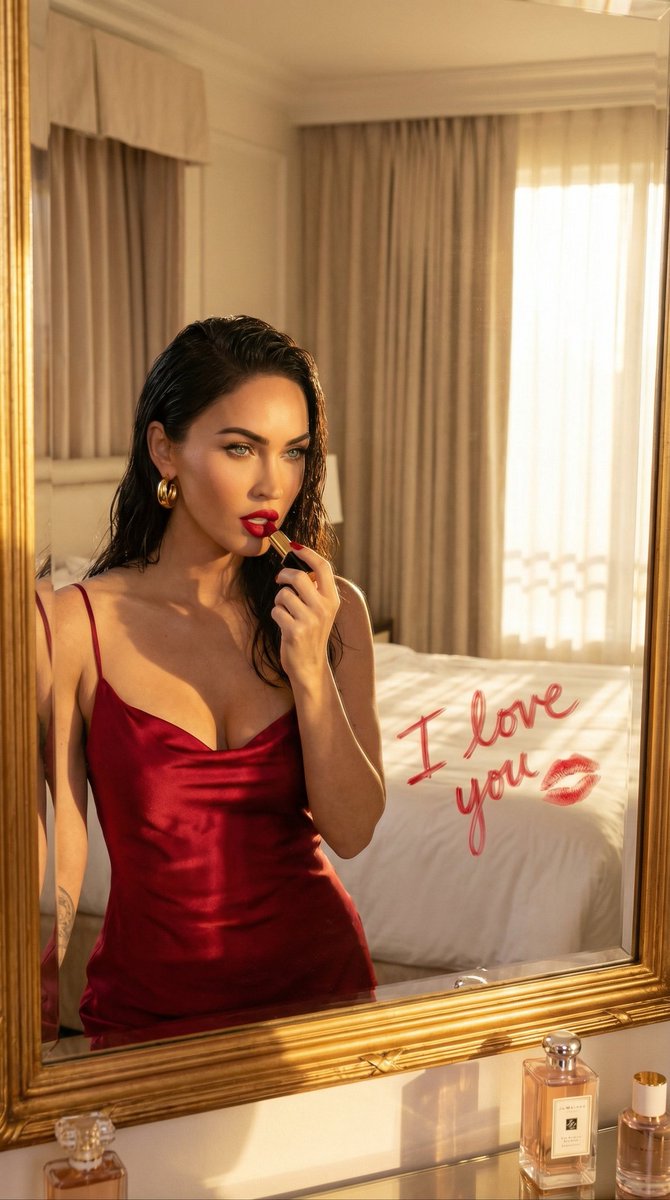 Cinematic Portrait Prompt: Applying Red Lipstick (Duplicate) — example 1