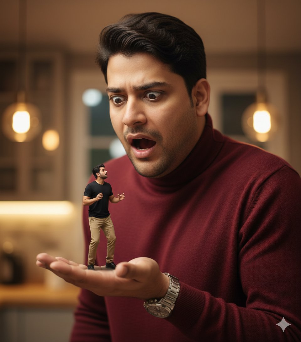 Surrealist Forced Perspective Giant/Miniature Man Prompt — example 1