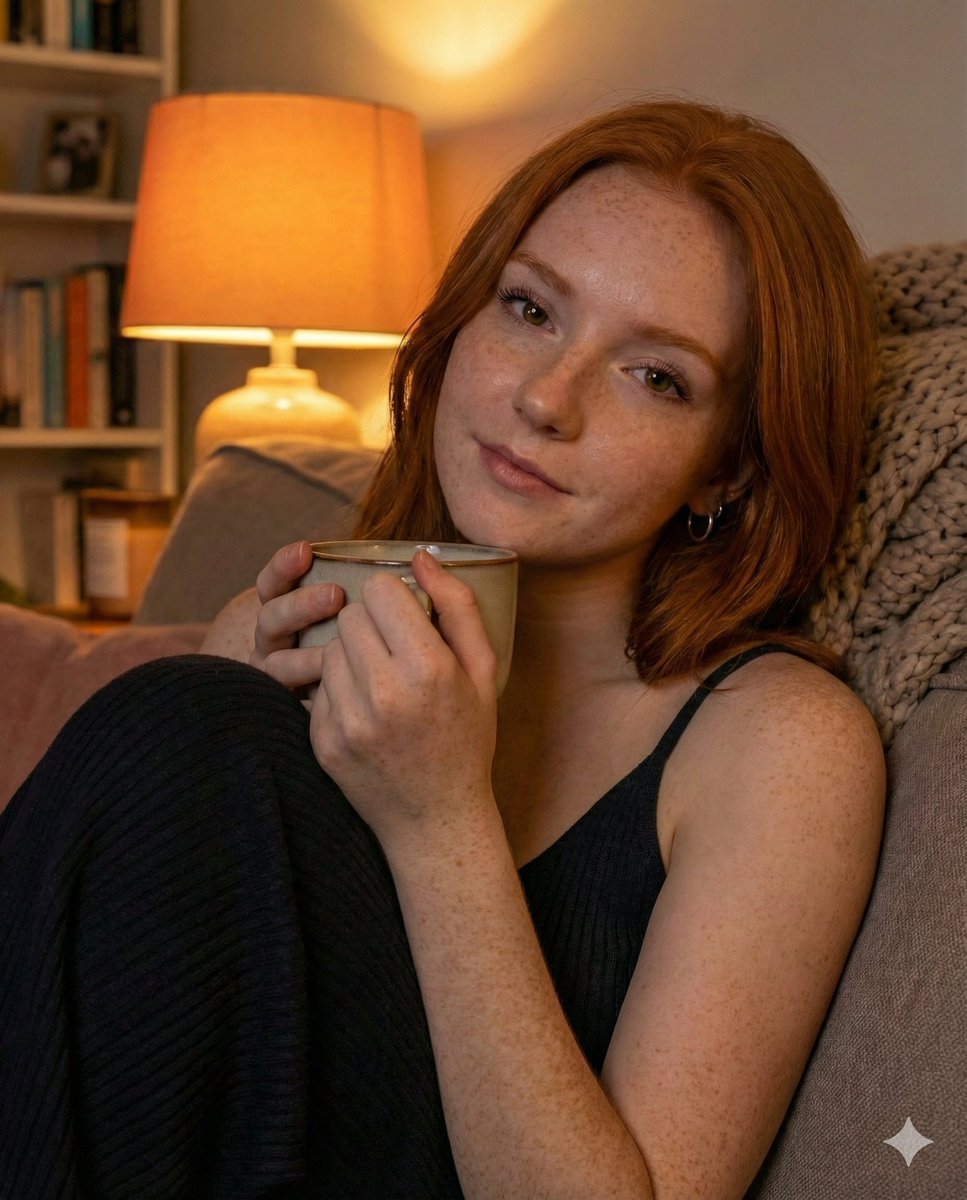Cozy Candid Close-up Portrait with Coffee Mug — example 1
