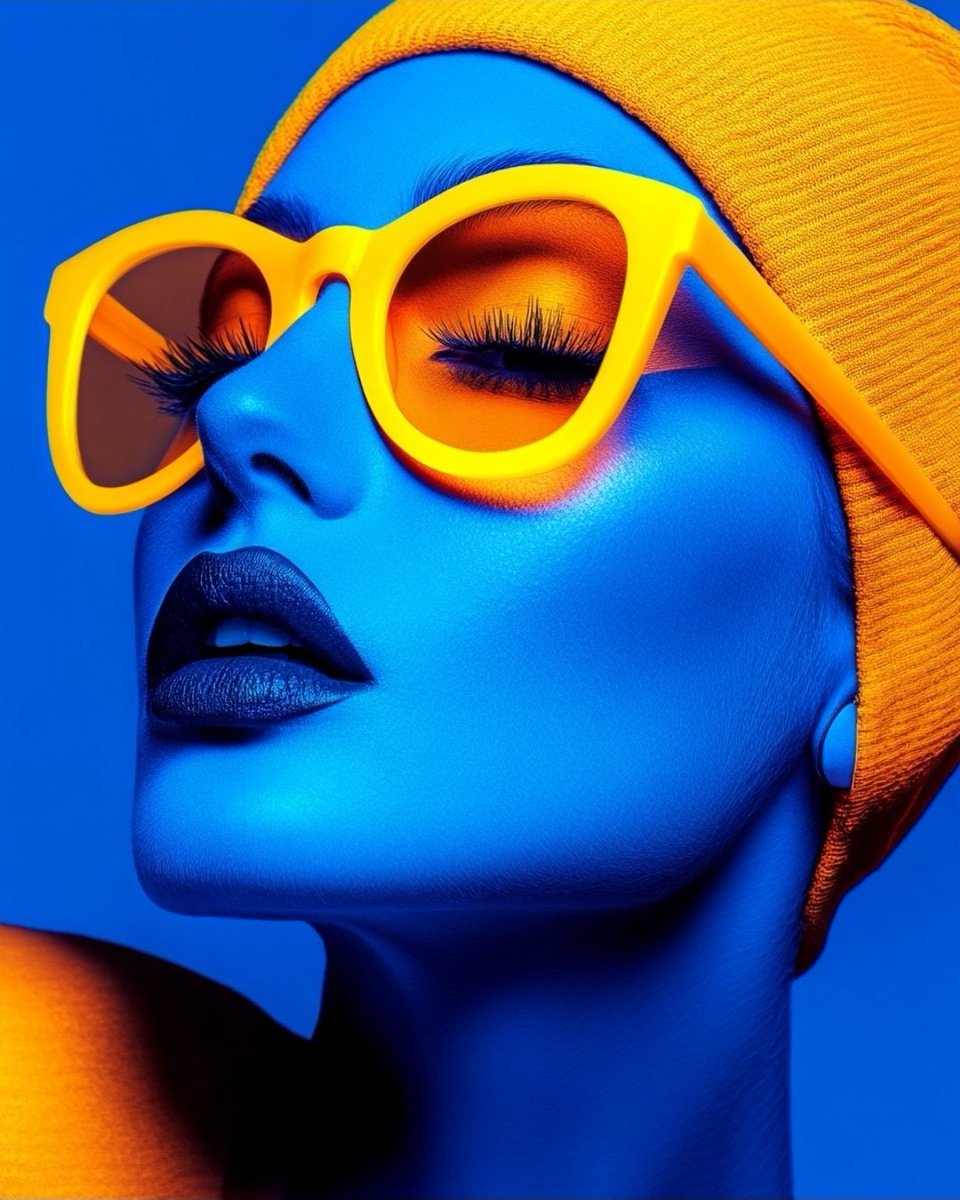 Cyberpunk Fashion Portrait with Electric Blue Skin — example 1