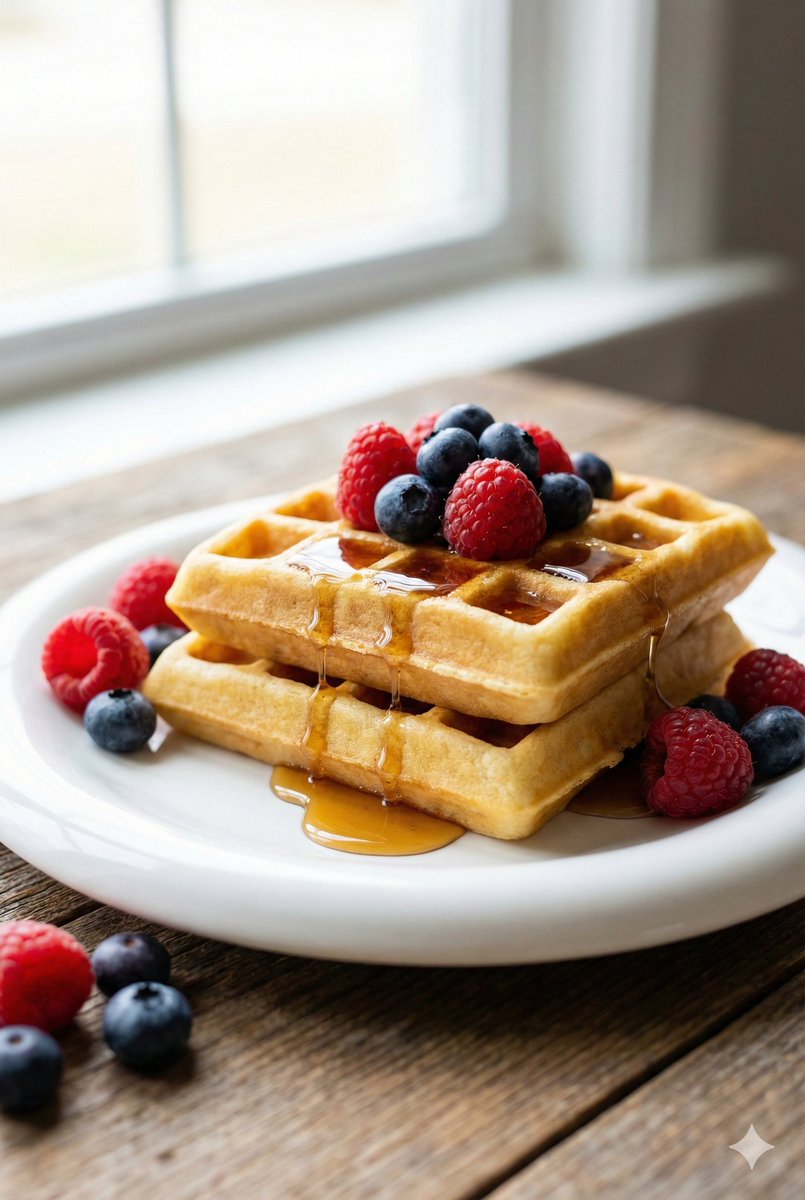 Eye-Level Belgian Waffles Food Photography Prompt — example 1