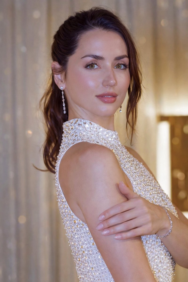 Glossy Sequined Portrait with Hand Pose — example 3