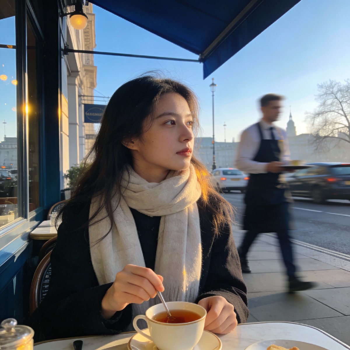 London outdoor restaurant portrait with Nano Banana Pro — example 1