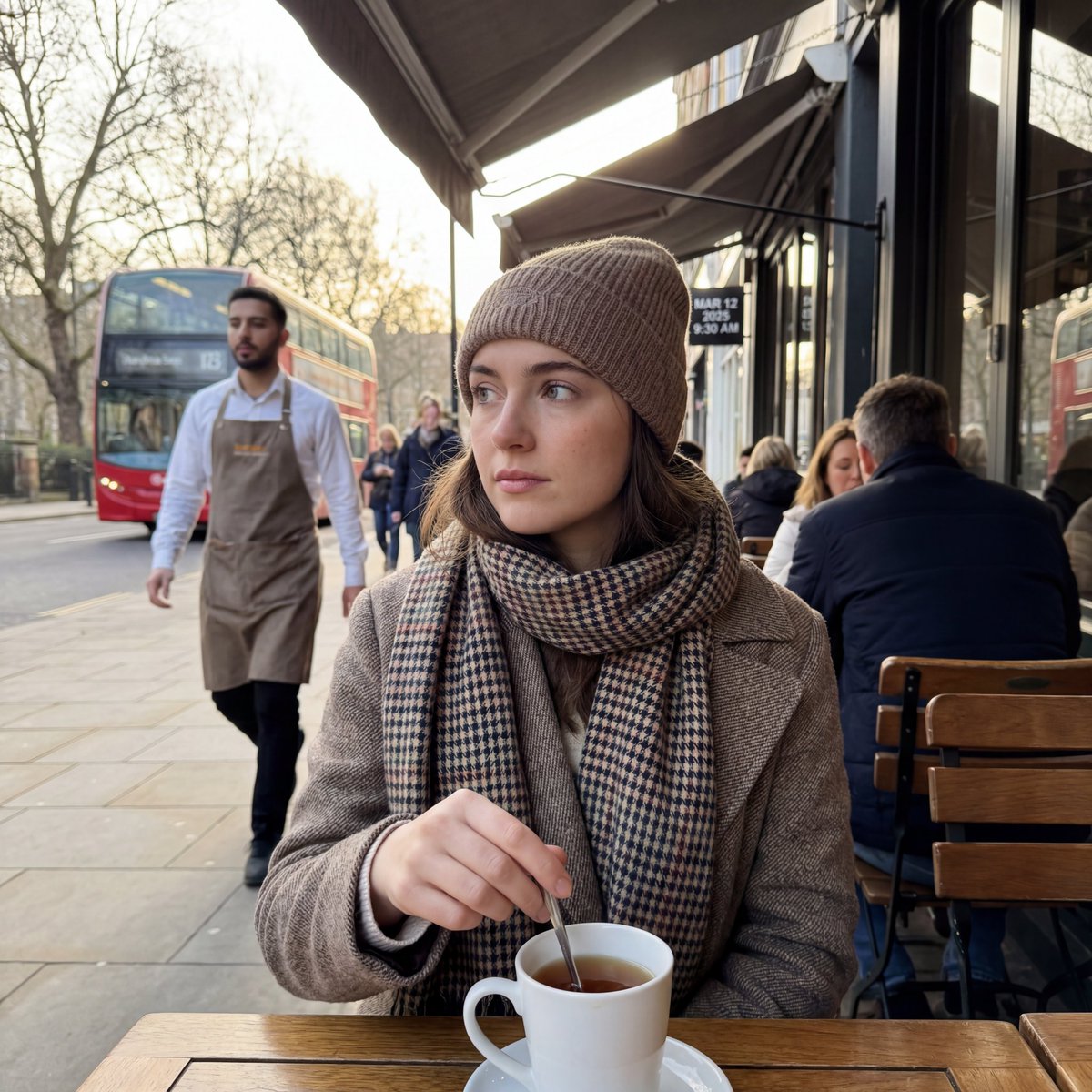 London outdoor restaurant portrait with Nano Banana Pro — example 2