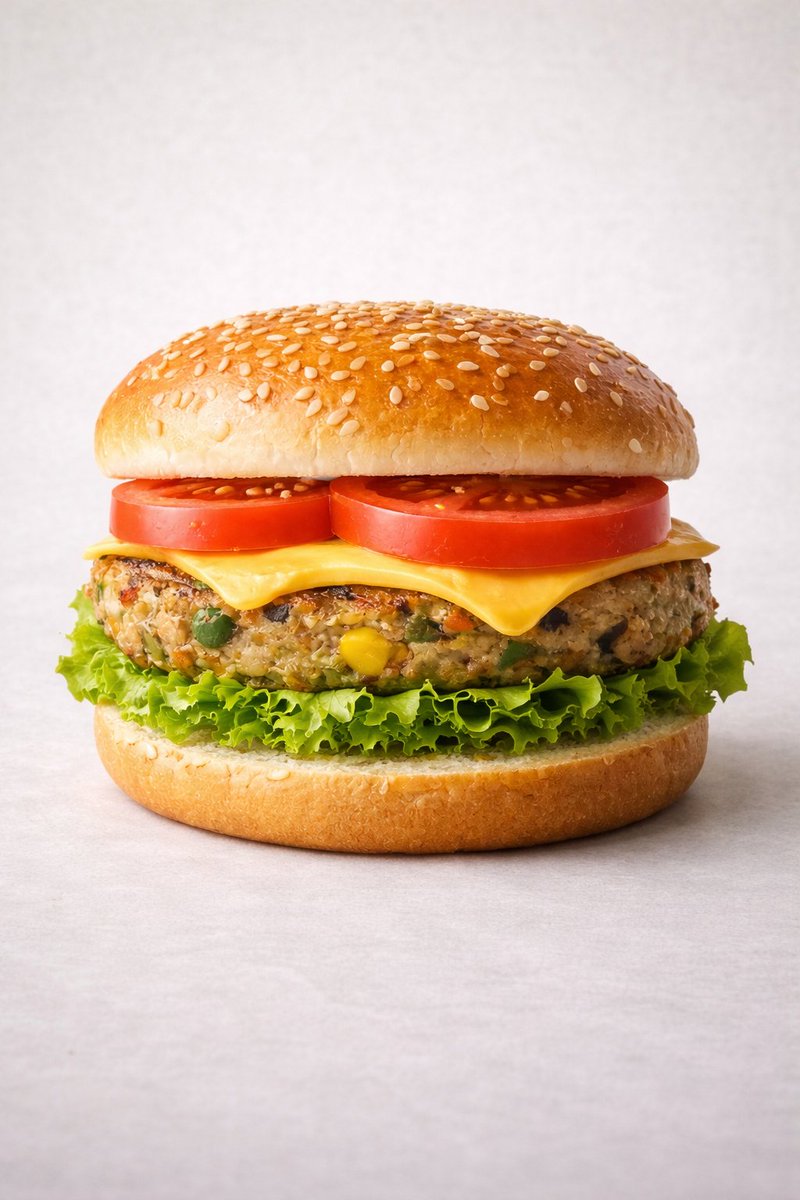 Ultra-realistic Commercial Veg Burger Photography and Exploded View — example 1